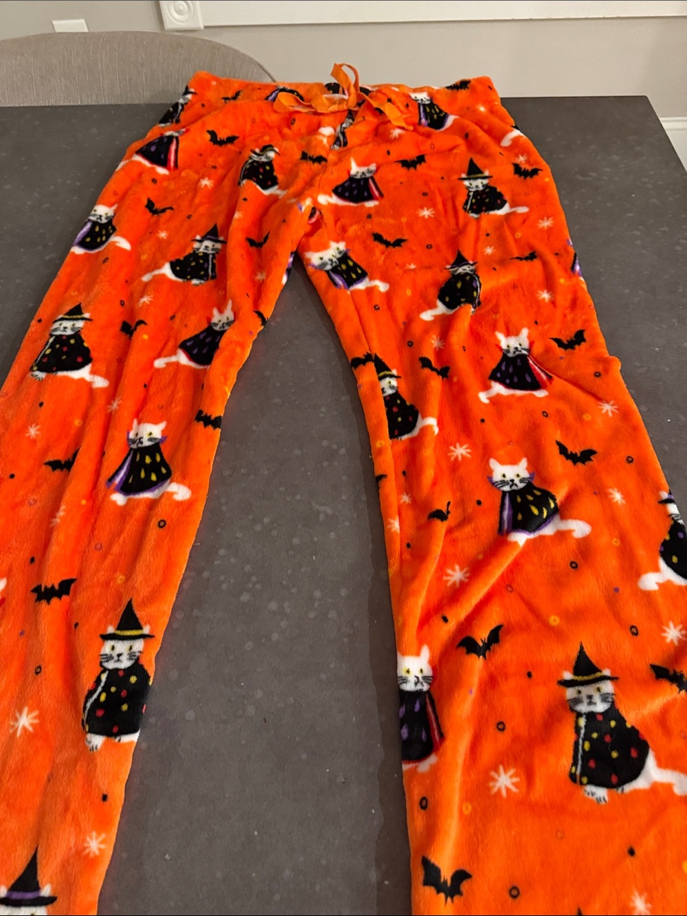 Women's Orange Halloween Cat Print Fleece Pajama Pants BNWOT
